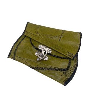 (H(OM)E) Clutch Wallet Leather Pebbled Finish Olive Green
